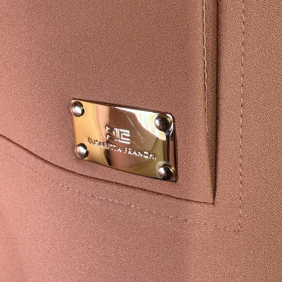 Elisabetta Franchi Size L 44 Abito Dress Mauve Pink Ruffle Trim Statement Sleeve - Picture 7 of 16